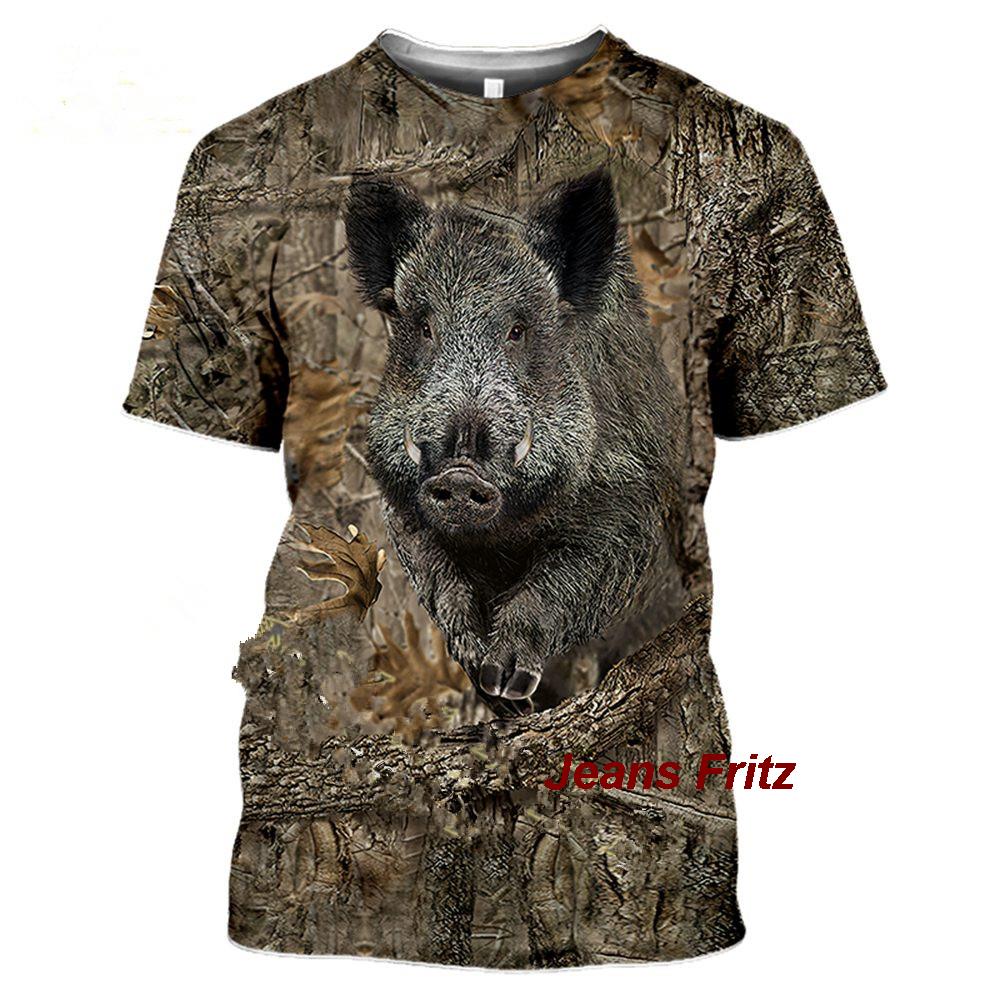 Jeans Shirt Fashion For Men - เสื้อยืด2023ลายพรางล่าสัตว์หมูป่า3D ลำลองฤดูร้อนผู้ชายเสื้อแจ็คเก็ตแขนสั้นเสื้อสวมหัวแนวสตรีทแฟชั่น