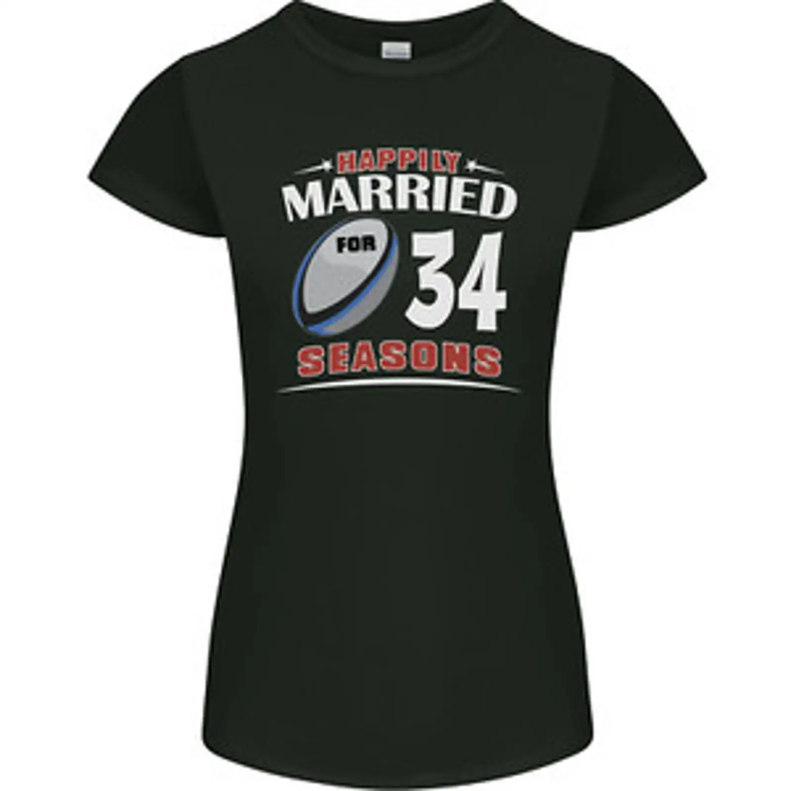 Mens Fashion Rugby Shirts - เสื้อยืดรักบี้สำหรับผู้หญิง ฉลองครบรอบแต่งงาน 34 ปี ทรง Petite
