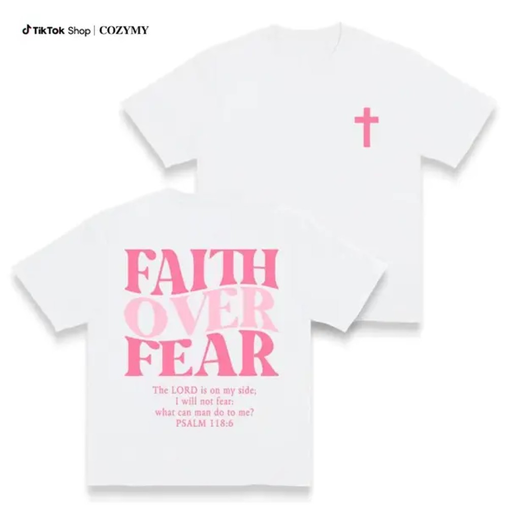 Mens Fashion Urban - เสื้อยืดลายกราฟิก Faith Over Fear - สไตล์วินเทจสุดเทรนดี้สำหรับคนรักแฟชั่น