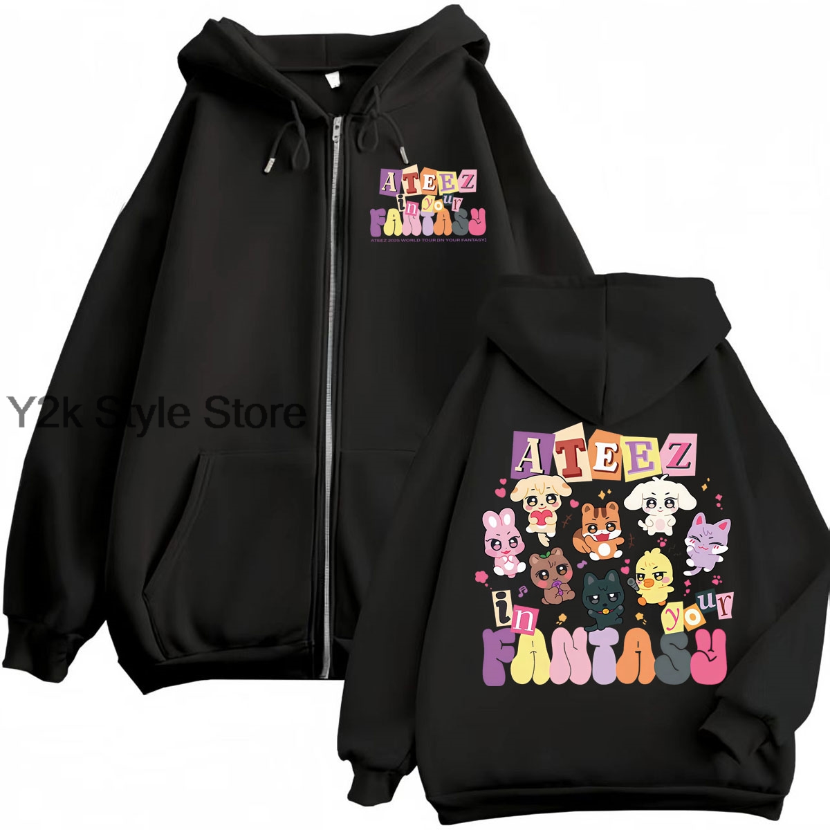 Mens Fashion Zip Up Hoodies - เสื้อฮู้ดซิป World Tour 2025 Kpop ATEEZ
