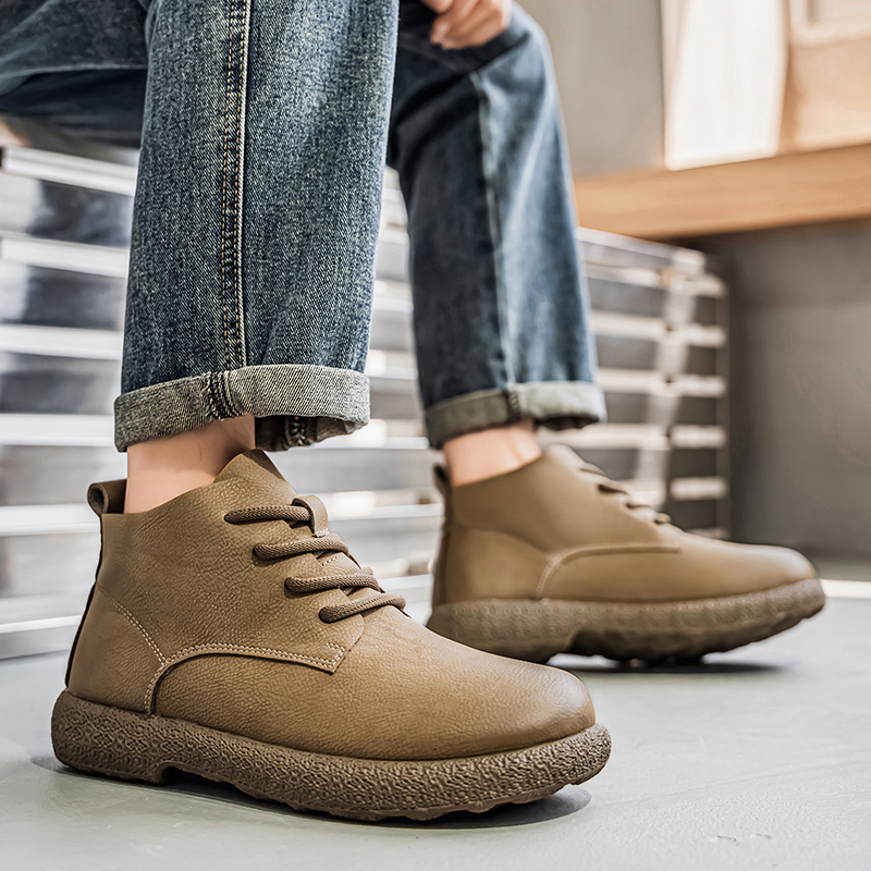 Men'S Fashion For 30 Year Olds - รองเท้าบูทข้อเท้าผู้ชาย รองเท้าบูทสั้นสีน้ำตาล รองเท้าหรูหราที่ออกแบบมาสำหรับนักบิน โครงสร้างทนทาน รองเท้าส้นแบนทันสมัย เหมาะสำหรับในเมือง