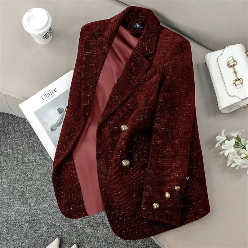 Corduroy Jacket Men - เสื้อแจ็คเก็ตสูทผ้าลูกฟูกสีดำสำหรับผู้หญิง ฤดูใบไม้ร่วง ฤดูหนาว ผ้าหนาบุด้วยผ้าฝ้าย เสื้อโค้ทมีสไตล์ เรียบหรู