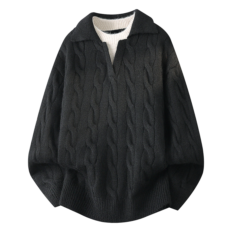 Mens Fashion Trends 2026 - เสื้อสเวตเตอร์ลำลองผู้ชายคุณภาพสูงไซส์ใหญ่แฟชั่นฤดูหนาวปี 2026 ระบายอากาศได้ดี ดีไซน์สองชิ้นแบบหลอกตา เสื้อถักไหมพรมผู้ชาย