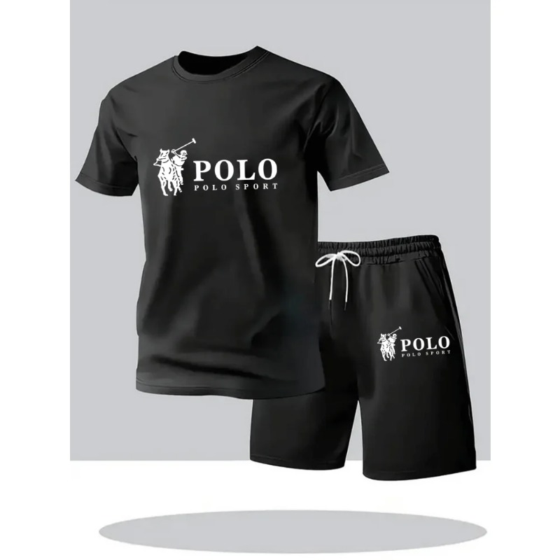 Mens Fashion Urban - ชุดฤดูร้อนสำหรับผู้ชาย เสื้อยืดและกางเกงขาสั้นแฟชั่นลำลองสไตล์คนเมือง คุณภาพสูง คอกลม แขนสั้น ชุดลำลองสำหรับผู้ชาย