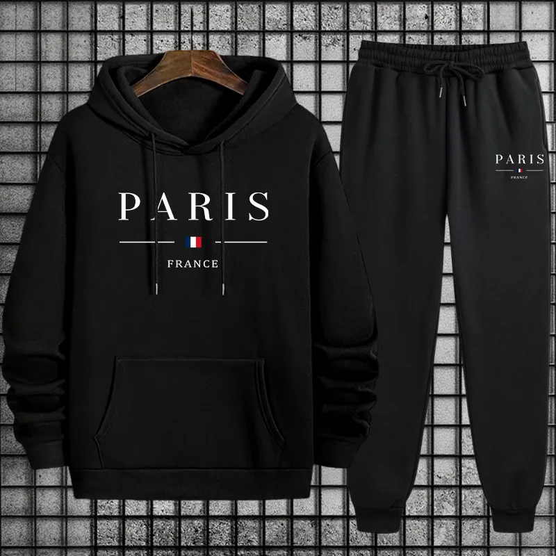 Men'S Fashion Paris 2025 - ชุดวอร์มสไตล์สตรีทสำหรับผู้ชาย ฤดูใบไม้ร่วง-ฤดูหนาว 2025 แฟชั่นปารีสล่าสุด เสื้อฮู้ดโอเวอร์ไซส์และกางเกงวอร์มทรงหลวม สไตล์ฮิปฮอปแนวเมือง