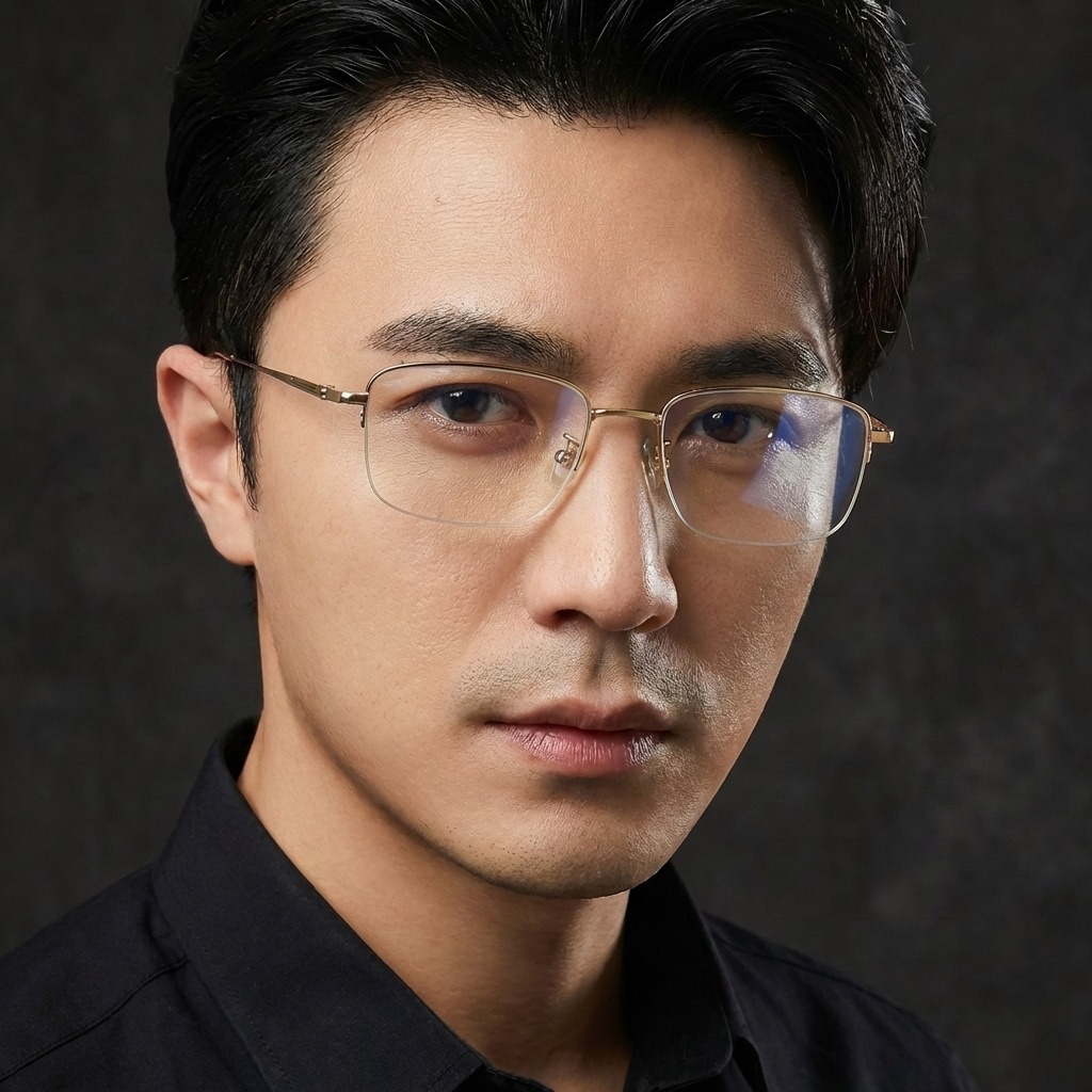 Men'S Fashion Non Prescription Glasses - แฟชั่นธุรกิจกรอบแว่นสายตาไทเทเนียมบริสุทธิ์สำหรับผู้ชาย แว่นตาครึ่งกรอบ แว่นสายตาเลนส์เรซิ่น CR-39 แบบไม่ทรงกลม