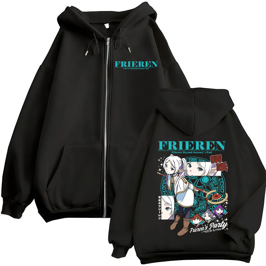 Mens Fashion Zip Up Hoodies - เสื้อฮู้ดซิปอนิเมะ Frieren: Beyond Journey's End ลาย