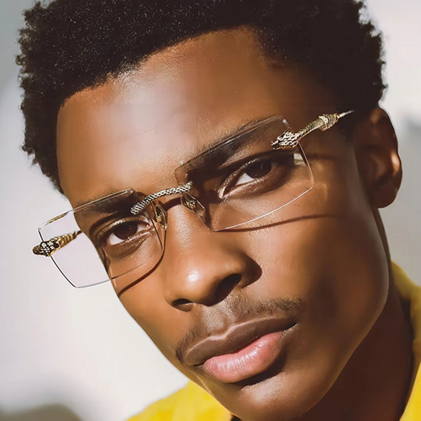 Men'S Fashion Non Prescription Glasses - แว่นตาไร้ขอบทรงสี่เหลี่ยมโลหะสำหรับผู้ชาย 1 คู่ พร้อมการตกแต่งขาแว่นรูปงู เหมาะสำหรับการทำงาน การประชุม