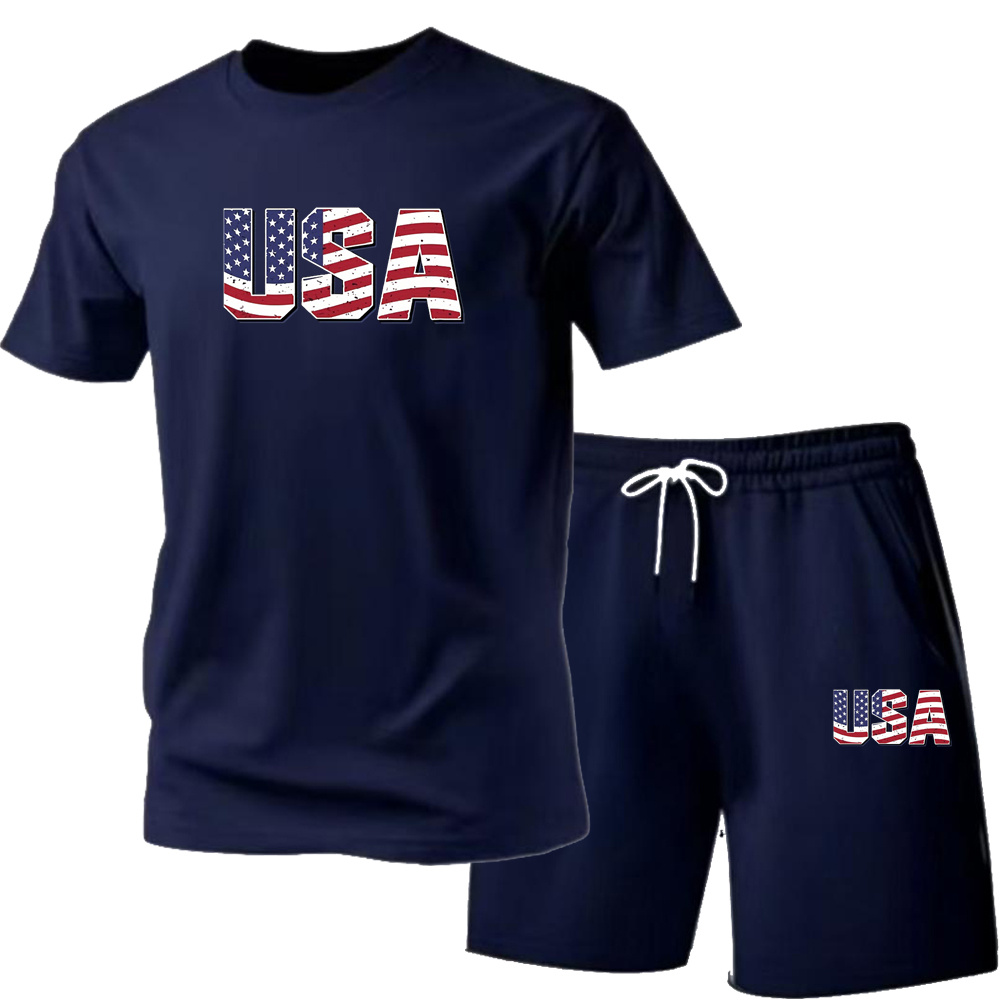 Men'S Fashion For Summer 2026 - ชุดเสื้อยืดและกางเกงขาสั้นลำลองแฟชั่นสตรีทใหม่สำหรับผู้ชาย ชุดสองชิ้น 2026 ชุดกีฬากลางแจ้งฤดูร้อนสำหรับผู้ชาย ระบายอากาศได้ดี