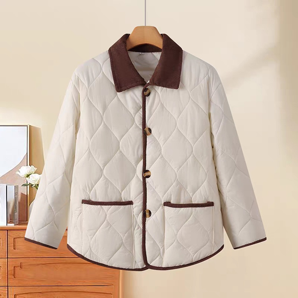 Corduroy Jacket Men - เสื้อแจ็คเก็ตผ้าคอร์ดูรอยลายคลื่นสำหรับผู้หญิง สีพื้น คอปกแต่งขอบสีตัดกัน ยืดหยุ่นปานกลาง สไตล์ชายหาดฤดูร้อน