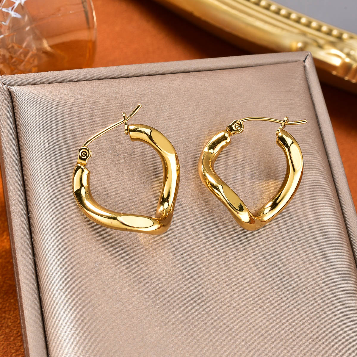 Dubai Men'S Fashion - ใหม่สแตนเลสผู้หญิงต่างหูดูไบ 18 K Gold-Plated C-รูป Hip-Hop
