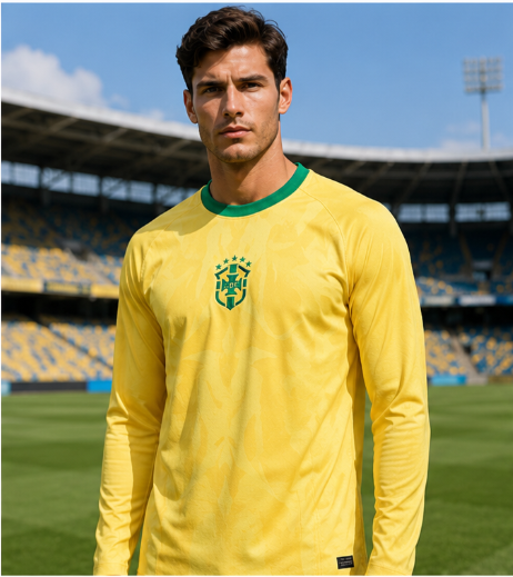 Mens Fashion Trends 2026 - เสื้อฟุตบอลแขนยาวพิมพ์ลาย 3 มิติ รุ่นที่ระลึกบราซิล 2026 แห้งเร็ว