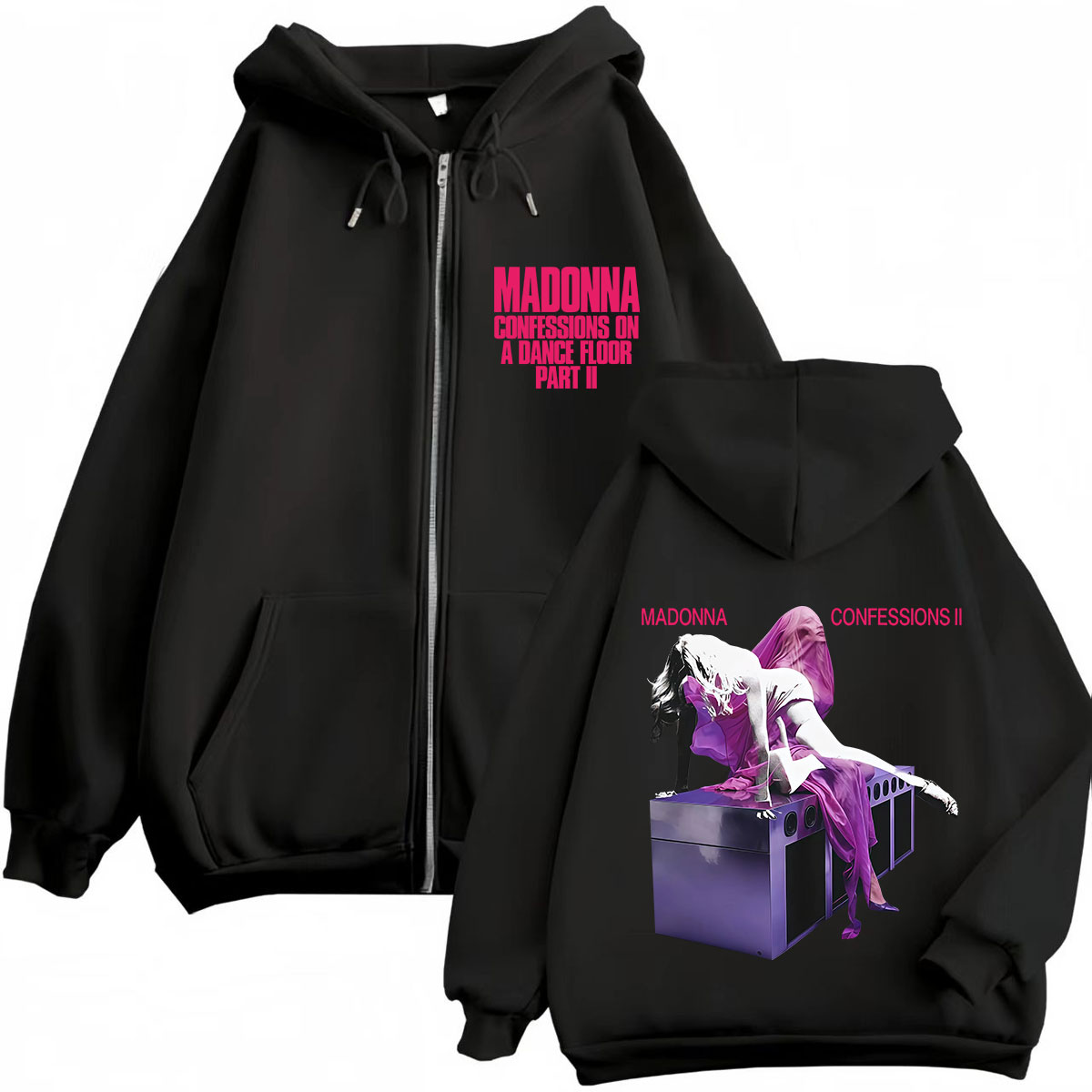 Mens Fashion Zip Up Hoodies - มาดอนน่า คอนเฟสชั่นส์ II อัลบั้มทัวร์ 2026 เสื้อฮู้ดมีซิปพิมพ์ลาย
