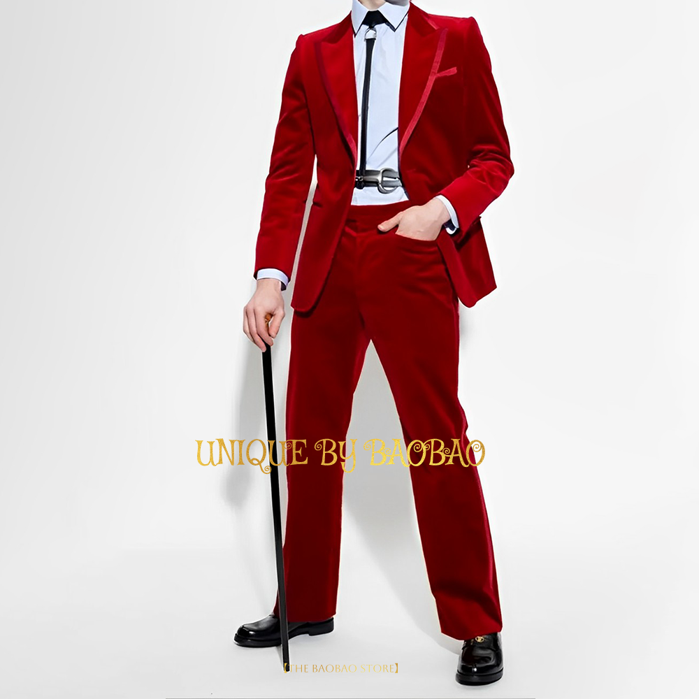 ชุดสูท2ชิ้นผ้ากำมะหยี่สีแดงสำห - Men'S Fashion Xmas Party บทวิจารณ์และราคา