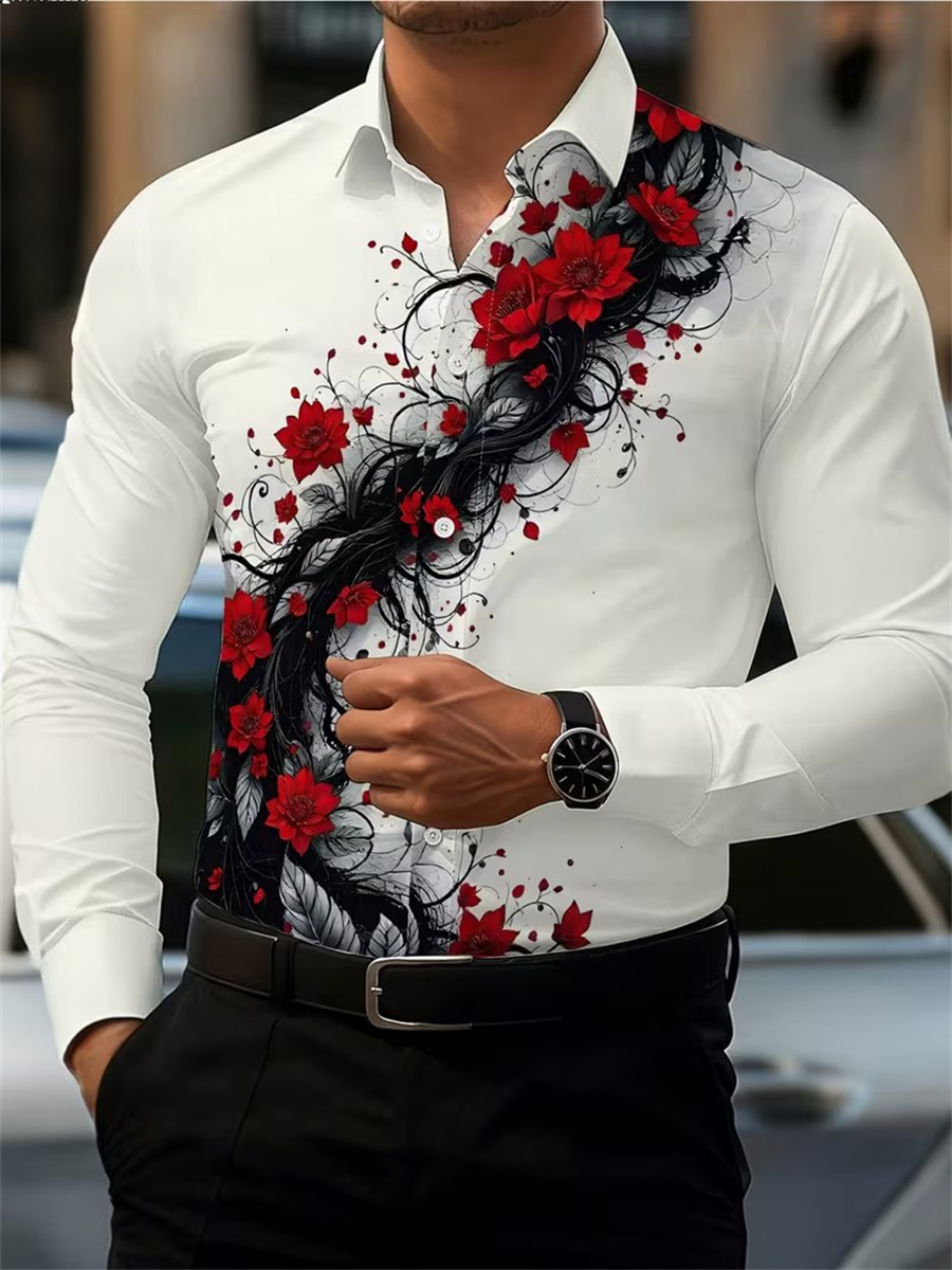 เสื้อเชิ้ตแขนยาวพิมพ์ลายดอกกุห - Queer Men'S Fashion บทวิจารณ์และราคา