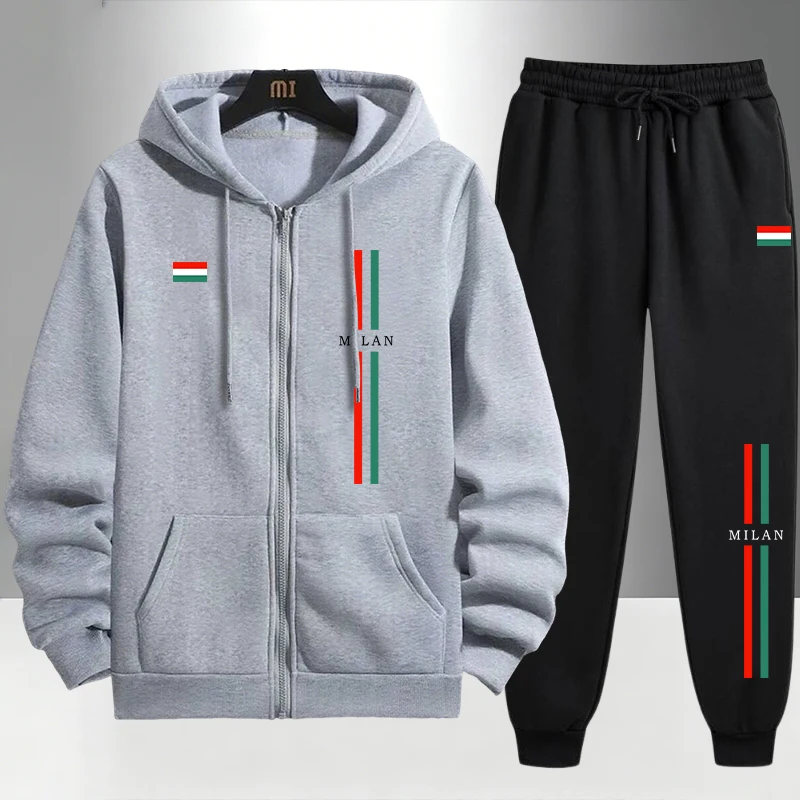 ชุดเซ็ตฮู้ดดี้ซิปและกางเกงวอร์ - Mens Fashion Urban บทวิจารณ์และราคา