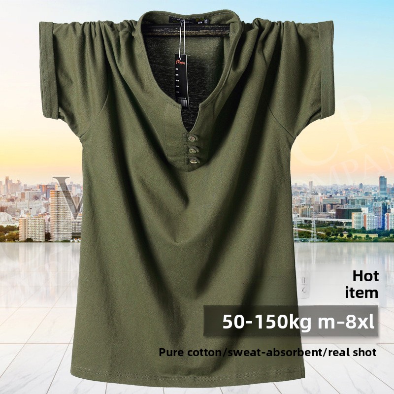 QICHE Heavy Cotton V Neck Tee  - Men'S Fashion For Big Guys บทวิจารณ์และราคา