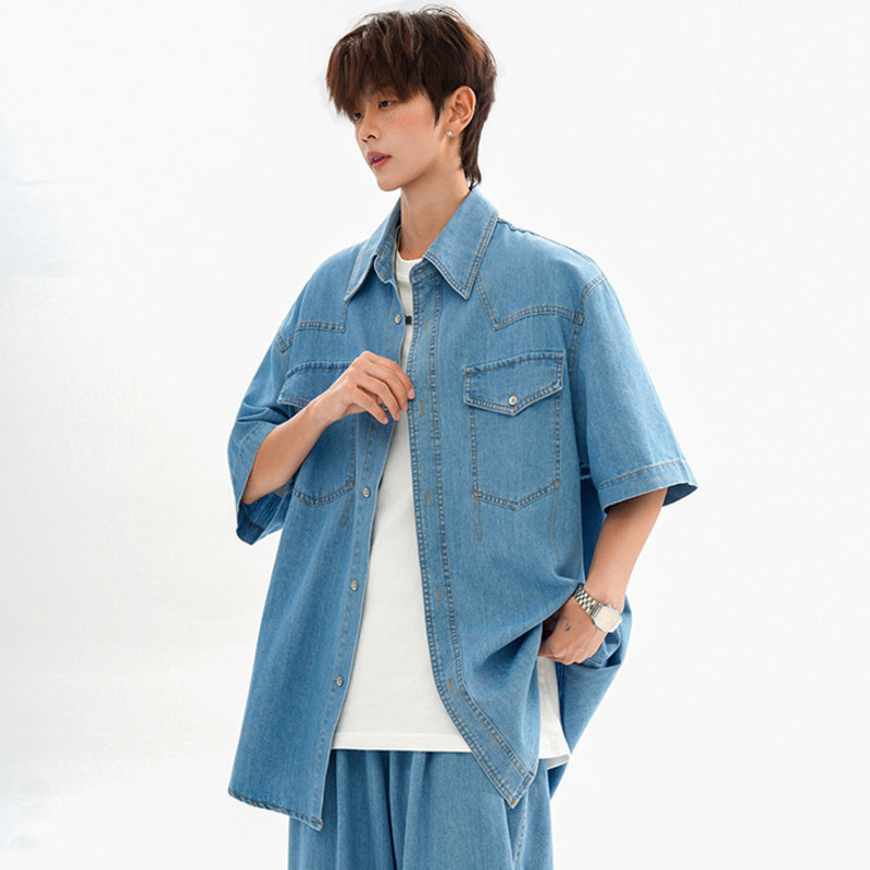 WTHT แฟชั่นเสื้อเชิ้ตเดนิมทรงห - Jeans Shirt Fashion For Men บทวิจารณ์และราคา